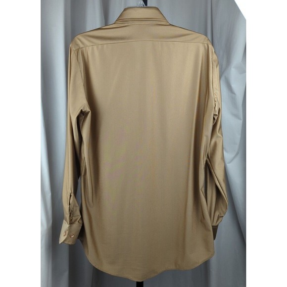 May Co Los Angeles Qiana Nylon Button Up Shirt Gold Beige 70s Vintage 15.5 32/33 - Picture 2 of 4